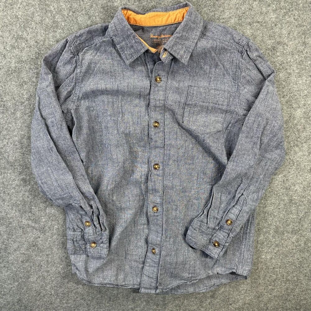 Tommy Bahama Shirt Boys L 10/12 Blue Chambray Long Sleeve Button Front Casual